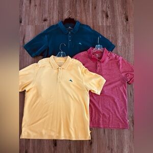 Set of 3!  TOMMY BAHAMA Polo Shirts in Yellow, Blue and Red Stripe Shirts. XL.